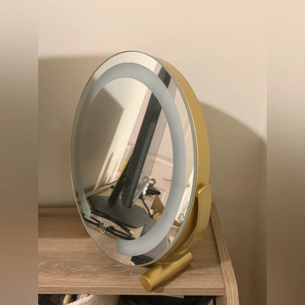 Round gold desk mirror
